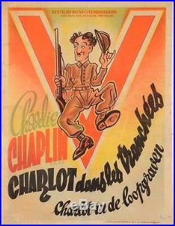 Original Vintage Charlie Chaplin French Movie Poster Shoulder Arms 1918