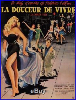 Original Vintage French Movie Poster for La Dolce Vita Fellini Signed 1960