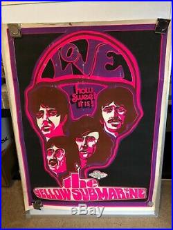 Original Vintage Poster Beatles Love the Yellow Submarine 1960s Music Blacklight