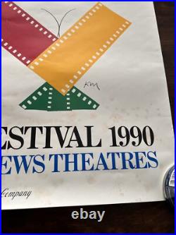 Original Vintage Poster Boston Film Festival 1990 Promo Ad Autographed By Artist