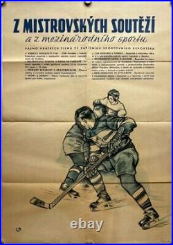 Original Vintage Poster FROM CHAMPIONSHIP COMPETITIONS HOCKEY SPORTS 1950s