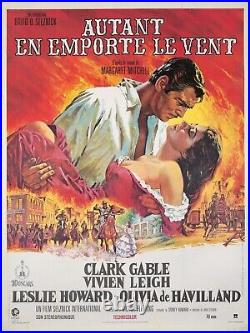 Original Vintage Poster Gone With The Wind French Clark Gable Vivien Leigh Film