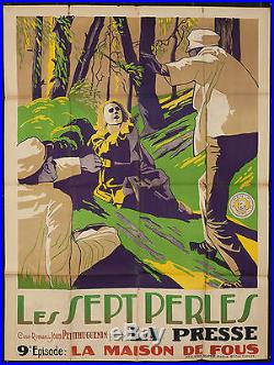 Original Vintage Poster Les Sept Perles Black & White Silent Film Serial 1917