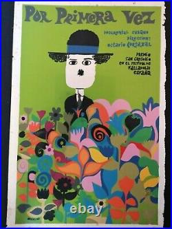 Original vintage 1968 hand made silkscreened Cuban Movie poster Bachs Chaplin
