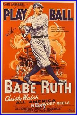 Play Ball with Babe Ruth Vintage Movie Poster Lithograph Hand Pulled Re Society