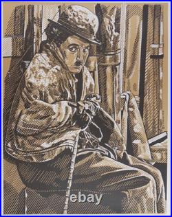 Pristine vintage Charlie Chaplin Tramp lithograph by K. Chillis 1979. MINT. RA