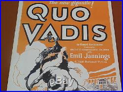 QUO VADIS Vintage 1924 EMIL JANNINGS Silent Film Epic WINDOW CARD Movie Poster