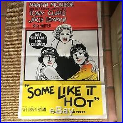 RARE VINTAGE Australian Litho Movie Poster Marilyn Monroe Some Like It Hot NR