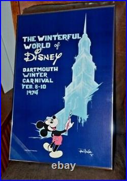 RARE Vintage Dartmouth Winter Carnival Disney Winterful Poster c1974- Framed