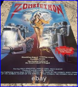RARE Vintage ZOMBIETHON Video Promo Poster Slasher Horror Splatter Gore Zombies