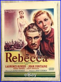 REBECCA original vintage movie poster HITCHCOCK OLIVIER 1940