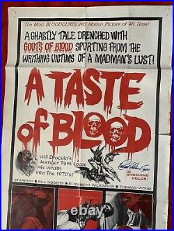 Rare Original 1967 A Taste Of Blood 1 Sheet Poster Signed Hershell Gordon Lewis