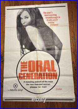 Rare Vintage 1970 THE ORAL GENERATION Movie Poster 27x41 Adult Film