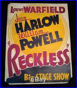 Reckless 1935 Vintage San Francisco Trolley Window Card 20x27 Jean Harlow