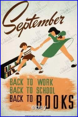 September Back to School WPA Poster 1940 Back to Books Wall Art Print