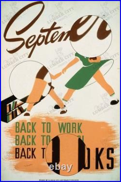 September Back to School WPA Poster 1940 Back to Books Wall Art Print