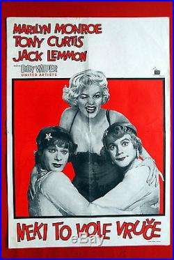 Some Like It Hot Marilyn Monroe 1959 Original Vintage Rare Exyugo Movie Poster