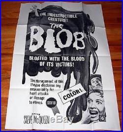 THE BLOB One Sheet Horror Movie Monster Cult Poster Steve McQueen 1970's Vintage