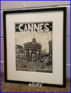Unique! Vintage Framed CANNES POSTER Air France Advertisement Black and White