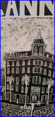 Unique! Vintage Framed CANNES POSTER Air France Advertisement Black and White