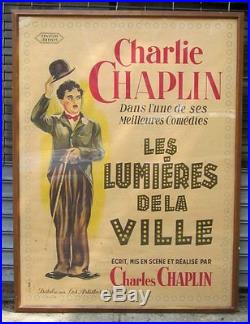 Vintage 1931 Charlie Chaplin City Lights Advertising Lithograph Movie Poster