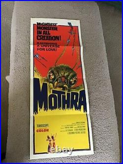 VINTAGE MOTHRA MOVIE POSTER 1962 MONSTER HORROR INSERT 14x36 ORIGINAL JAPANESE