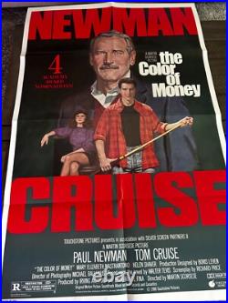 VINTAGE MOVIE POSTER The Color Of Money One Sheet Tom Cruise 1986 Newman