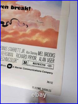 VINTAGE ORIGINAL 1974 BLAZING SADDLES 1 SHEET MOVIE POSTER 27 x 41