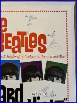 VTG A Hard Day's Night Movie Poster The Beatles RARE 1 SHEET 1964 LINEN BACKED