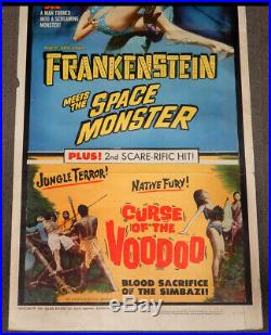 Vintage 14x36 MOVIE POSTER-Frankenstein Meets The Space Monster 1965 Horror Sci