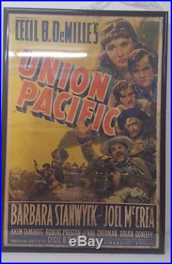Vintage 1939 Paramount Pictures Union Pacific Original Poster in a Frame 41X26