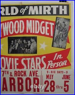 Vintage 1940s MIDGET MOVIE STARS 28x26 CIRCUS FREAK SIDESHOW Poster FREE SHIP