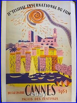 Vintage 1951 Cannes International Film Festival Poster, On Linen