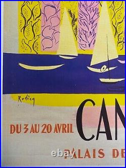 Vintage 1951 Cannes International Film Festival Poster, On Linen