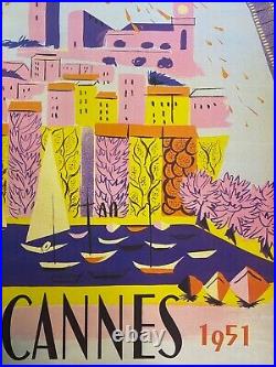 Vintage 1951 Cannes International Film Festival Poster, On Linen