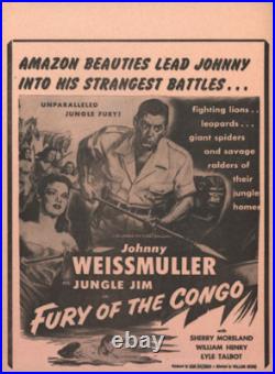 Vintage 1951 Johnny Weissmuller Movie Poster Jungle Jim Broadside Sign Tarzan