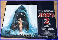 Vintage 1978 JAWS 2 Scheider ORIGINAL MOVIE UK QUAD Cinema POSTER Shark Horror
