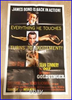 Vintage 1980's Re Release James Bond Goldfinger One Sheet Movie Poster 41x27