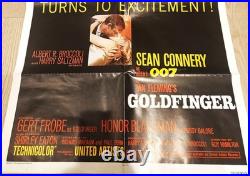 Vintage 1980's Re Release James Bond Goldfinger One Sheet Movie Poster 41x27