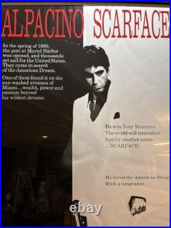 Vintage 1980s Scarface Al Pacino Scorpio Poster Universal Licensed Framed
