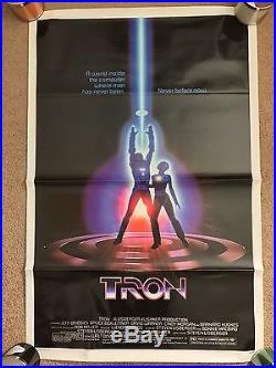 Vintage 1982 TRON Original Folded Movie Poster Disney Sci-Fi Jeff Bridges