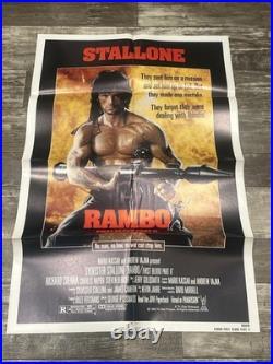 Vintage 1985 Original RAMBO Movie Theater Poster 41x27 Tri-star, Stallone FOLDED