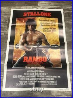 Vintage 1985 Original RAMBO Movie Theater Poster 41x27 Tri-star, Stallone FOLDED