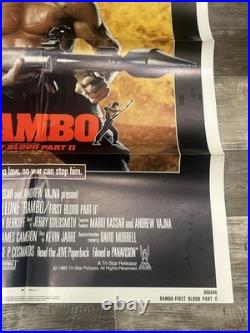 Vintage 1985 Original RAMBO Movie Theater Poster 41x27 Tri-star, Stallone FOLDED