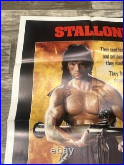 Vintage 1985 Original RAMBO Movie Theater Poster 41x27 Tri-star, Stallone FOLDED