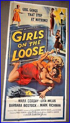 Vintage 3-SHEET Girls On The Loose 1958 MOVIE POSTERBad Girl, Pin Up, Prison