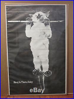 Vintage 70s Hang in there, baby! Black and white cat poster 8287
