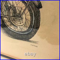 Vintage BMW Motorcycle Framed Drawing S. S. K. Murr READ
