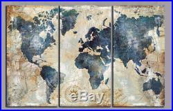 Vintage Blue World Map 3 Pieces Canvas Wall Art Picture Painting Home Decor