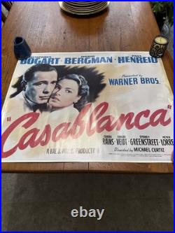 Vintage Casablanca Movie Poster 23 x 18 3/8 Inches